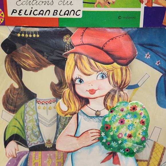 Blonde Hair Girl Paper Doll Flower Bouquet Pelican Blanc Vintage 1970 NOS Sealed - Picture 5 of 11